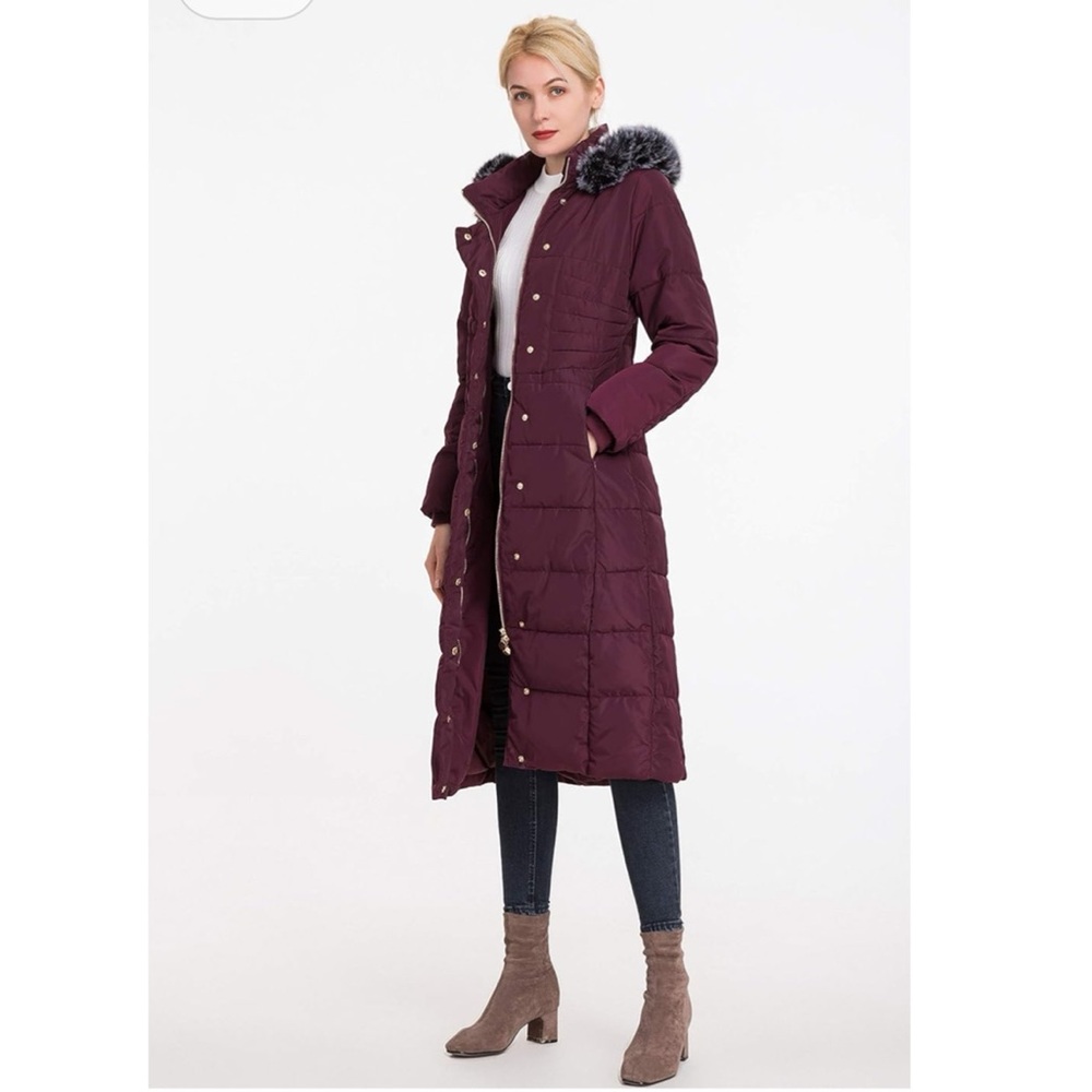 Polydeer Women’s Vegan Hooded Down Jacket in Plum Quilted Cozycore